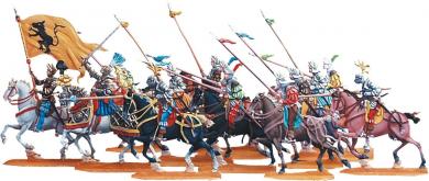 Mounted men at arms, attacking 