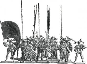 Landsknecht-Company, stopping, frontal view, large group 