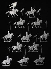 Ritter zu Pferd im Schritt, mit geschlossenem Visier 