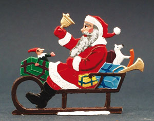 Santa Claus sitting on sleigh, unpainted 