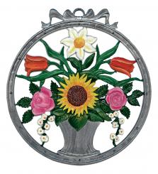 Wand/Fensterbild: Tafel, rund, Blumen 