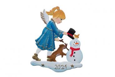 Pendentif : Ange habillant un bonhomme de neige 