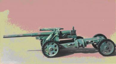 Heavy field howitzer 18, 15 cm calibre with props 