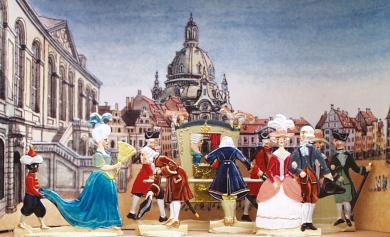 Klein-Diorama: Dresden Neumarkt um 1750 