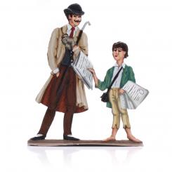 Newsboy with client, painted 
