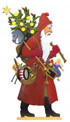 Santa Claus carrying Tree and Gifts 