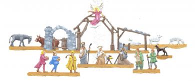 Puppenstuben-Zinnfiguren: Heilige-Drei-Könige-Krippe (Heilige Drei-Königs-Krippe). 