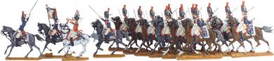 Mounted Carabiniers on the march, old uniform with bearskin-cap, 1804-1809. 16 figures 