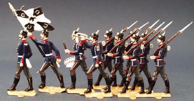 Prussian pickelhauben soldiers on the march, blank 