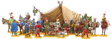 The sutlers tent. A decorative scene of a french napoleonic camp. 1804-15 