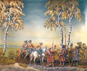 Russian Militia (Landwehr) meeting Hussars, 1812-14, 9 figures. 