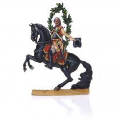 Münchhausen on horseback in a laurel wreath 