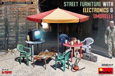 Mobilier urbain avec parasol 
