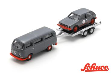 VW T2 Bus mit VW Golf I GTI auf Anhänger 