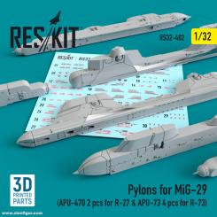 1/32 Pylone für MiG-29 (A1/32 PU-470 (2 Stück) für R-27 & APU-73 (4 Stück) für R-73) 