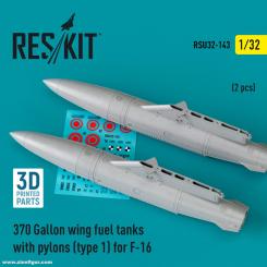 370 gal. Réservoirs d'aile avec pylône pour F-16 - type 1 (2 pièces) 