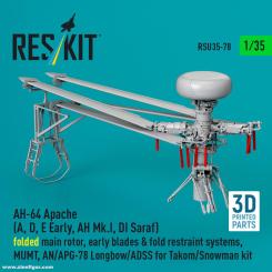 AH-64 Apache (A, D, E früh, AH Mk.I, DI Saraf) Rotor folded MUMT, an-APG-78 Longbow/ADSS (Takom) 