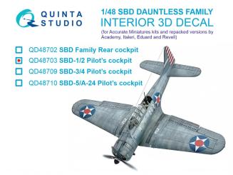 SBD-1/SBD-2 Dauntless Piloten-Cockpit - 3D-Decal Innendetails (Academy) 