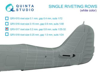 Single riveting rows (rivet size 0.20 mm, gap 0.8 mm, suits 1/32 scale), White color, total length 5,8 m/19 ft 