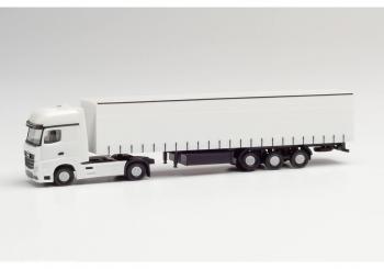 Minikit Mercedes-Benz Actros Gardinenplanen-Sattelzug, weiß 