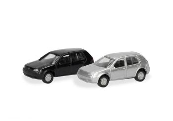 Echelle N : Set de 2 Volkswagen (VW) Golf IV, noir et argenté 