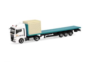 MAN TGX GM semi-remorque à plateau avec caisse de 10ft "Circus Krone". 