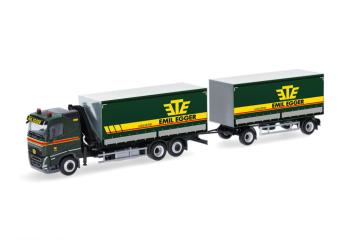 Volvo FH 2020 flat roof curtainsider trailer with crane "Emil Egger" (CH) 