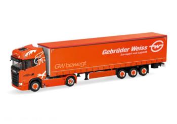 Semi-remorque à toit surélevé et bâche à rideaux Scania CS 20 « Mischa Berger Transporte/Gebrüder Weiss », Suisse/Autriche 
