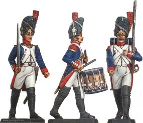 Garde impériale, officier, tambour, grenadier vers 1805 