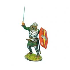 Guerrier noble germanique avec épée et casque romain 