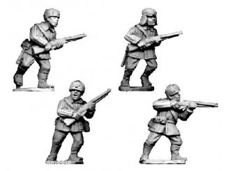 Infanterie russe en uniformes d'hiver avec bonnets de fourrure. 
