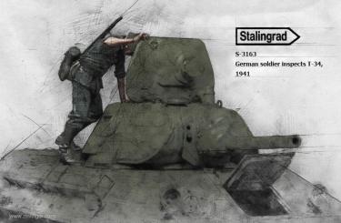 German Soldier Inspects T-34 - 1941 