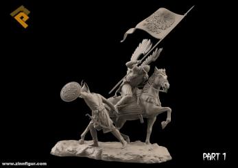 Tin Toy Soldier Assembled Unpainted Polish hussar #3 54mm 1/32 