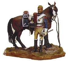 cuirassier, assis à côté de son cheval 