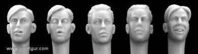 5 different youthful Heads WW2 Hair 