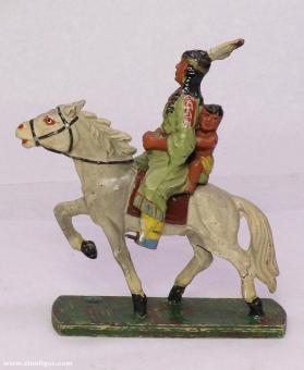 Mounted Indian woman with child 