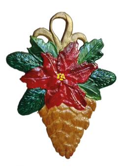 Ornament: Pine cone with poinsettia 