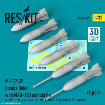 Bombes M-117 GP (tardives) avec empennage MAU-103 (6 pièces) 
